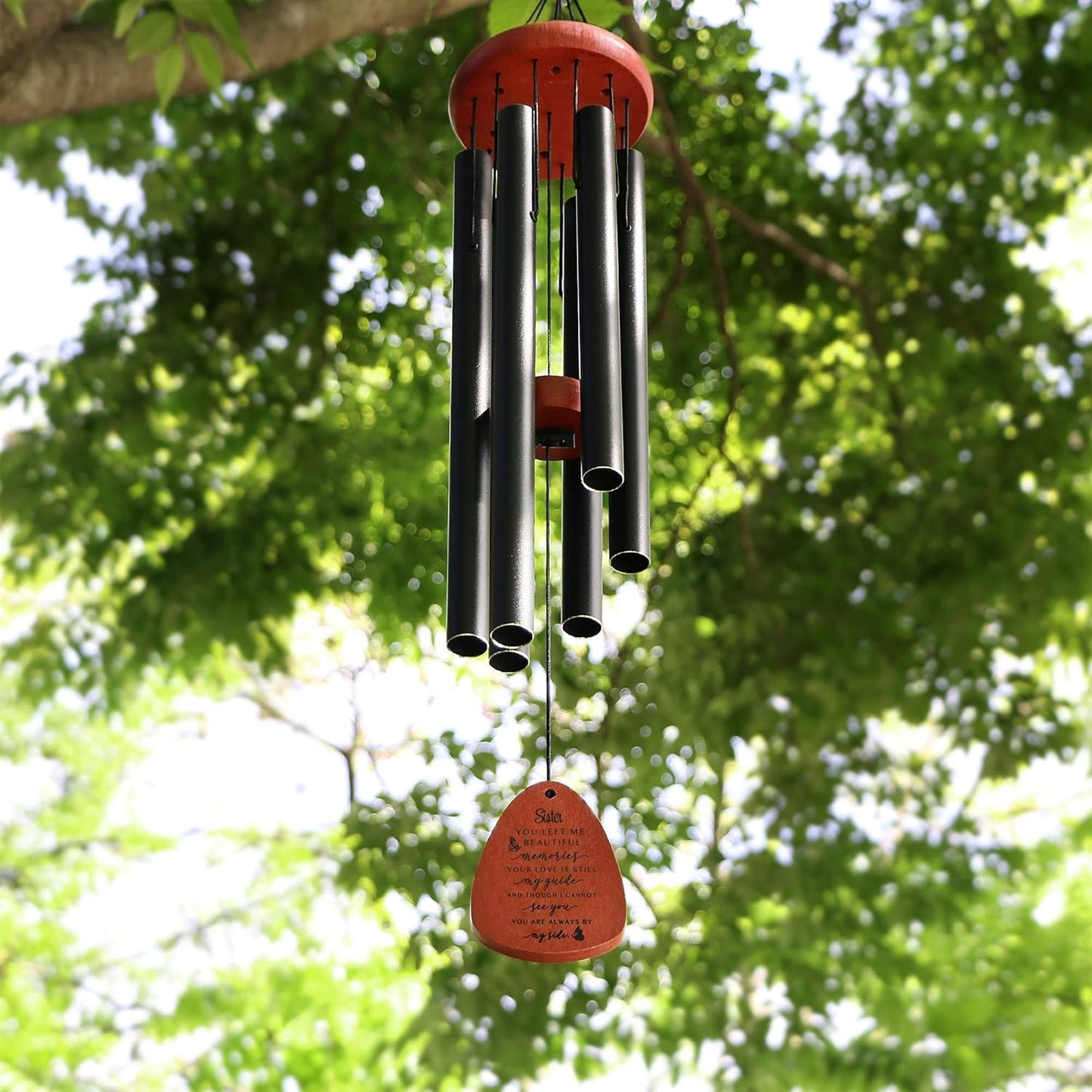 Memgift Memorial Wind Chime for Loss of Sister - Sympathy Gift for Bereavement - Outdoor Wind Chimes for Loved One - 32 Inch Solid Beech Wood Remembrance Chime for Garden & Patio