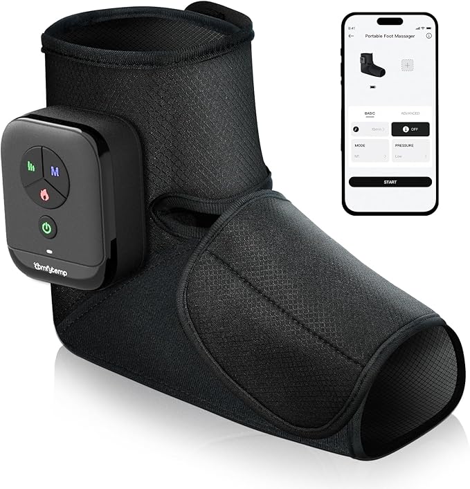 Comfytemp Air Compression Therapy Device K1007, Portable Foot Massager with Heat, Cordless Ankle Massage Boot for Pain Rel...