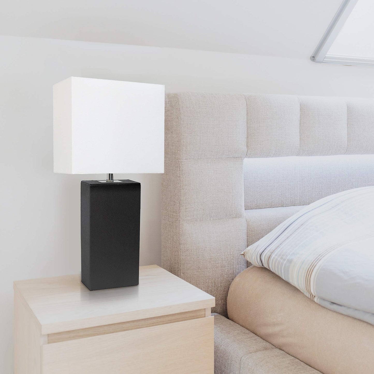 Elegant Designs AET5201-BLA Table Lamp, Contemporary Leather Base, Jet Black