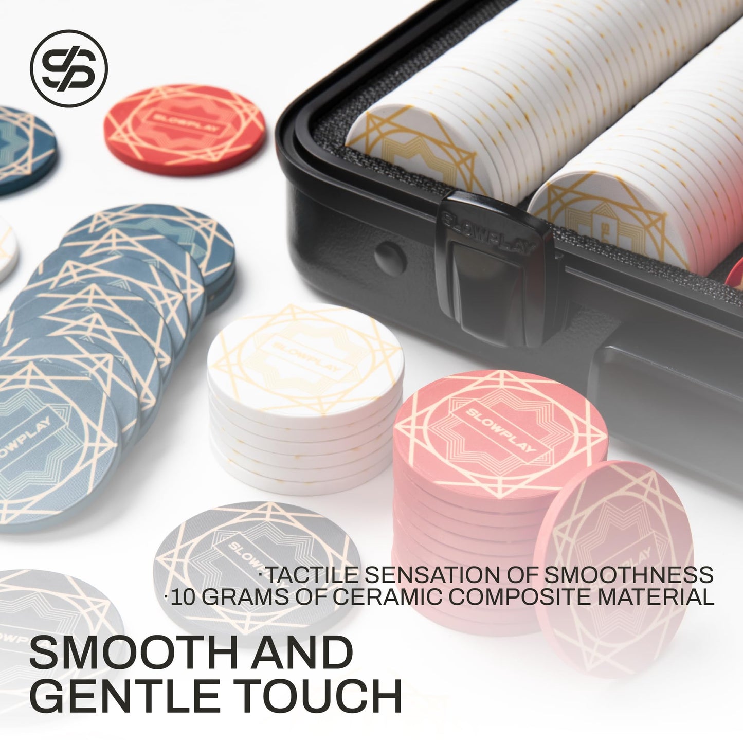 SLOWPLAY Nash Ceramic Poker Chips Set for Texas Hold'em, 500 PCS [Blank Chips], 39mm & 10g Each | Features a High-end Chip case with Extra Durable German Polycarbonate Shell