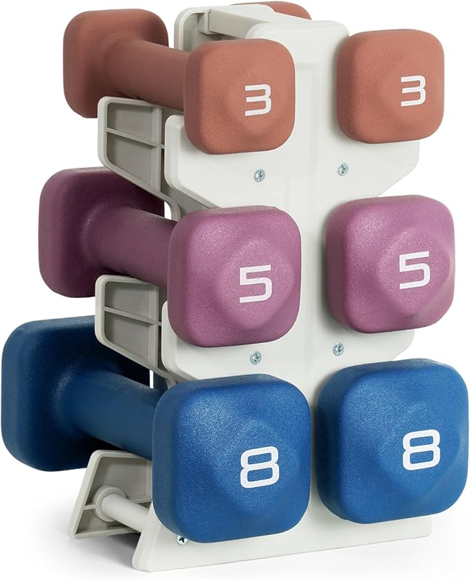 Tone Fitness Neoprene Dumbbell Set with Storage Rack – Non-Slip, Anti-Roll Hand Weights for Home Gym Workouts | 20 lb, 32 ...