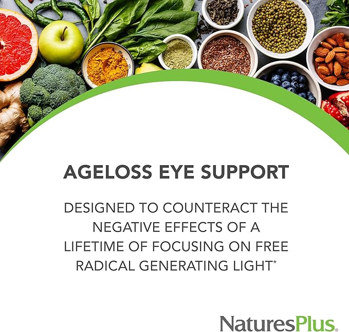 Natures Plus AgeLoss Eye Support - 60 Capsules - with Lutein, Astaxanthin & Zeaxanthin - Vegetarian, Gluten Free - 30 Servings