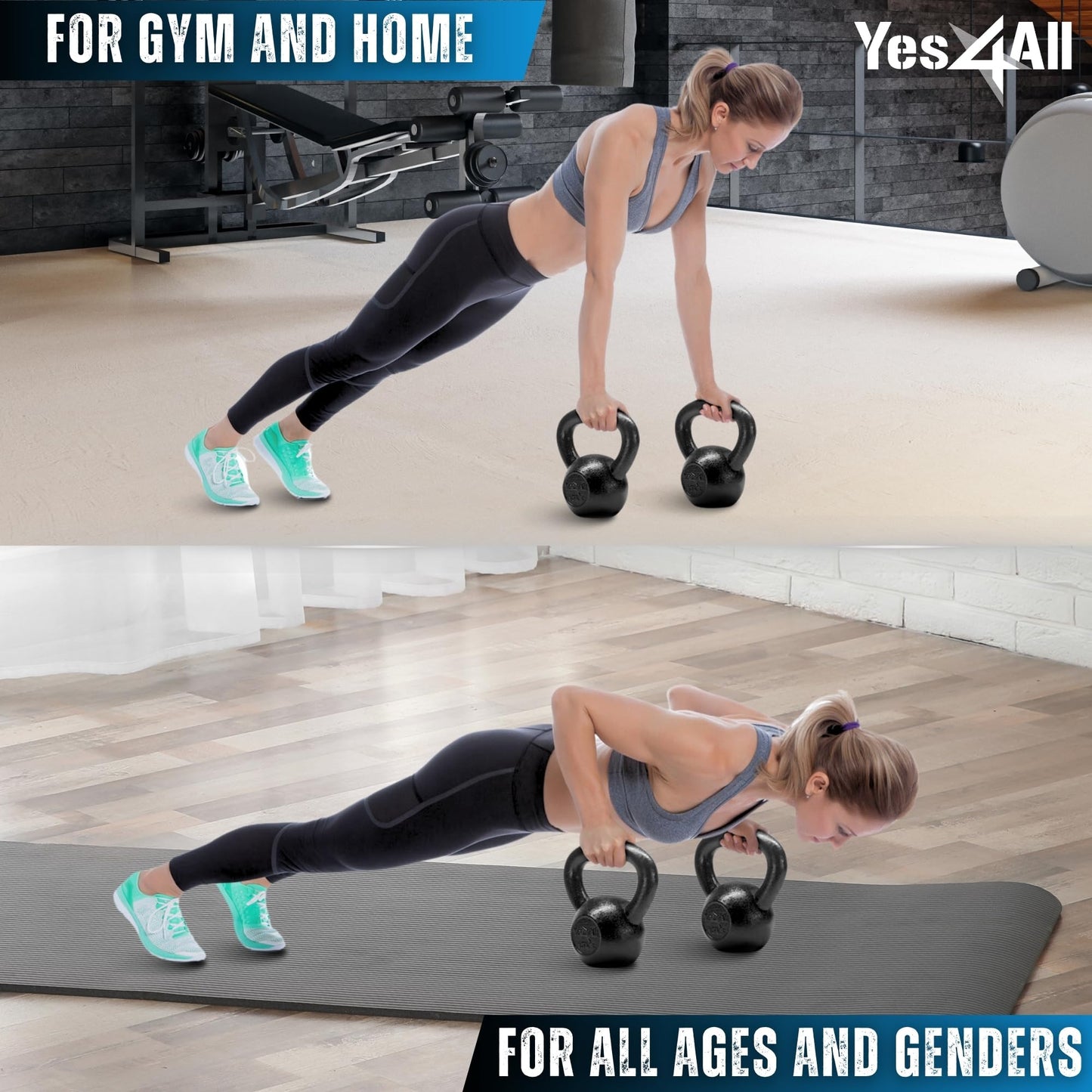 Yes4All Solid Cast Iron Kettlebell Weights Set – Great for Full Body Workout and Strength Training – Kettlebell 15 lbs (Black)