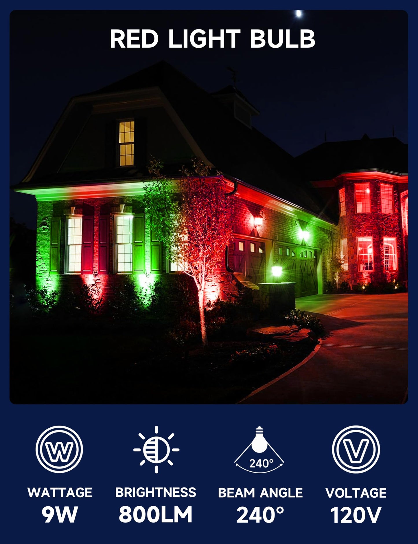 UNILAMP A19 LED Christmas Light Bulbs, 9W, E26 Base, Multi-colored, 60W Equivalent, 4 Pack
