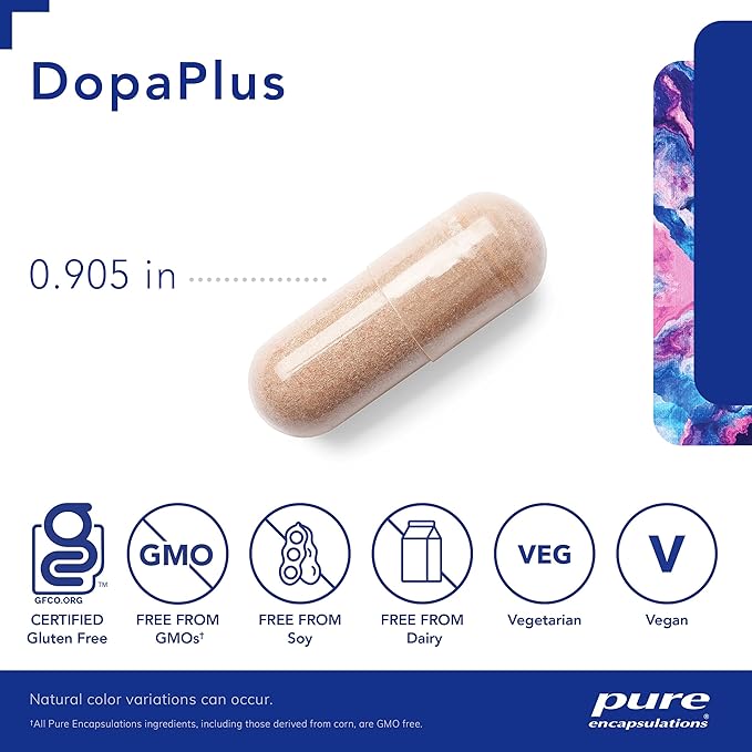 Pure Encapsulations DopaPlus - Supports Dopamine Production - for Daily Brain Function* - with Folate, Vitamin B6 & L-5-MTHF - Non-GMO & Vegan - 180 Capsules