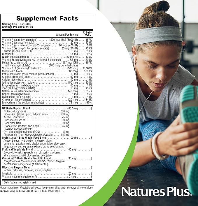 Natures Plus BrainCeutix Multivitamin Capsules - 90 Capsules - Supports Cognition, Concentration & Clarity - Enhances Memory - Vegan, Gluten Free, Non-GMO - 30 Servings