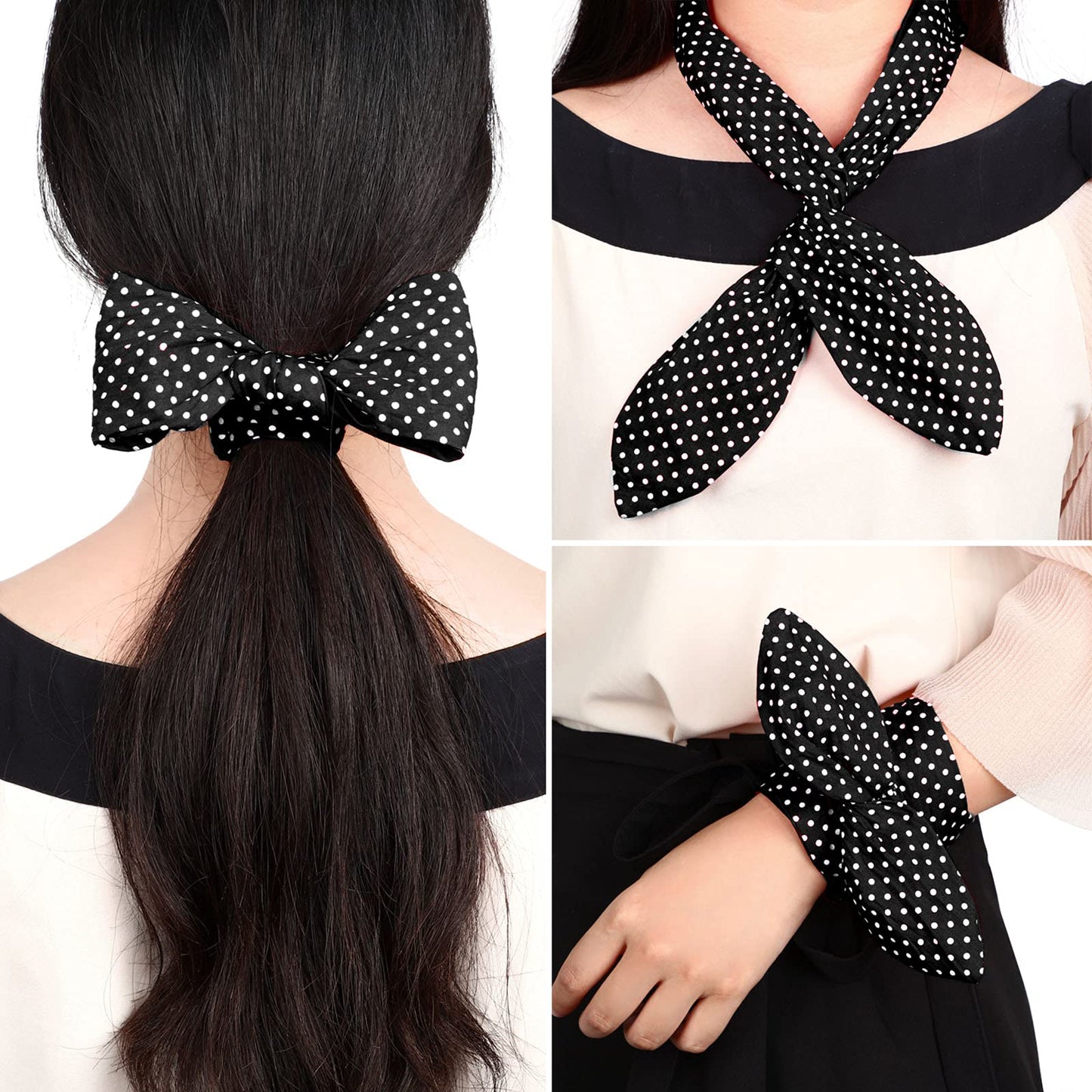 Hicarer Halloween Black Polka Dot Bow Headband Cute Bandana Retro Headband 50s Outfit Hair Headwrap with Wire Vintage Hair Acces