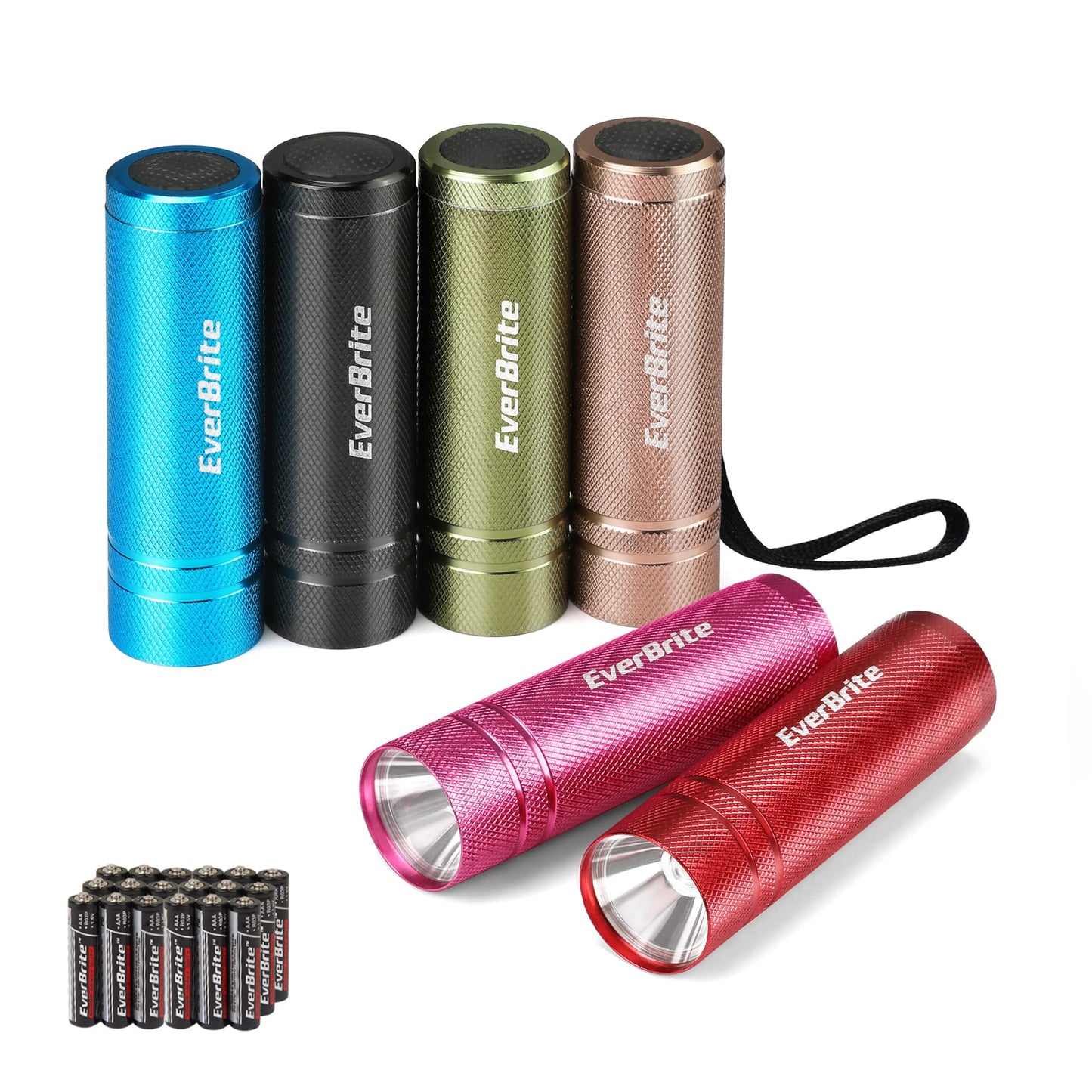 Everbrite Mini Flashlight Set - 6-Pack Aluminum Led Torches, Multicolor With Lanyards, Batteries Included For Camping & Gifts