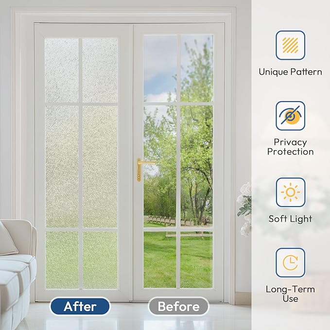 rabbitgoo Window Privacy Film Frosted Glass Film, Decorative Cling UV Sun Blocking Decals, Frosting Window Clings for Home Bathroom Door Coverings,17.5 x 118.1 inches
