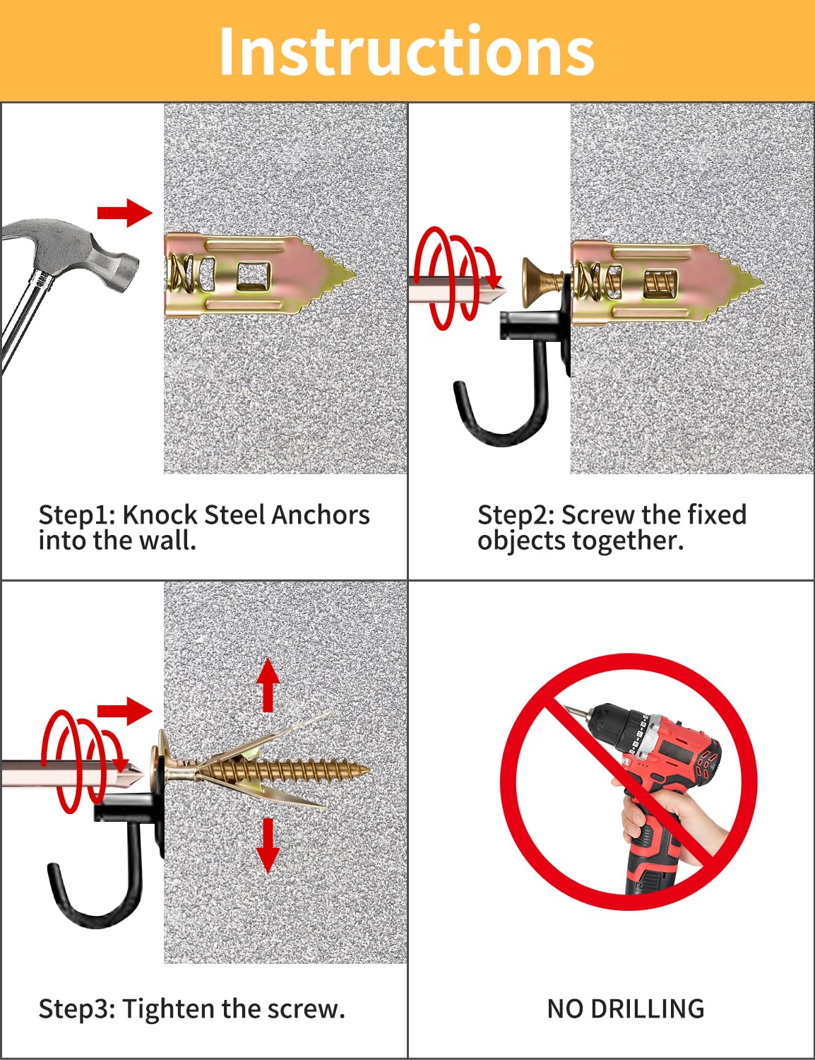 ComfrtX 3 Sizes Self Drilling Drywall Anchors with Screws Kit – 120PCS Heavy Duty Metal Expansion Bolts, Sheetrock Anchors & Drywall Grip Anchors and Screws for Shelf, Mirror, Cabinet, Picture Frames