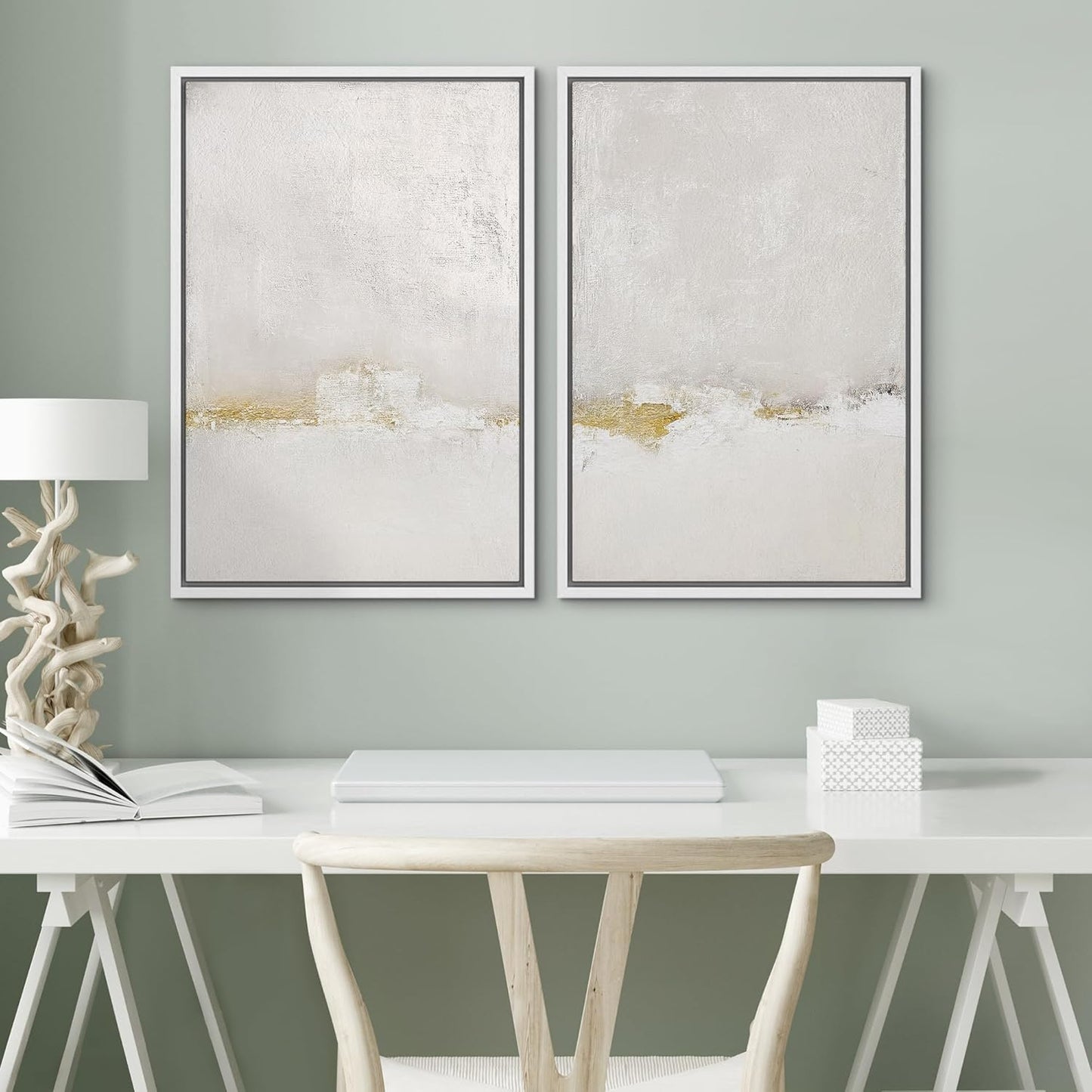SIGNWIN Framed Canvas Print Wall Art Pastel Grunge Gray Landscape Abstract Shapes Illustrations for Living Room, Bedroom, Office - 24"x36"x2 White