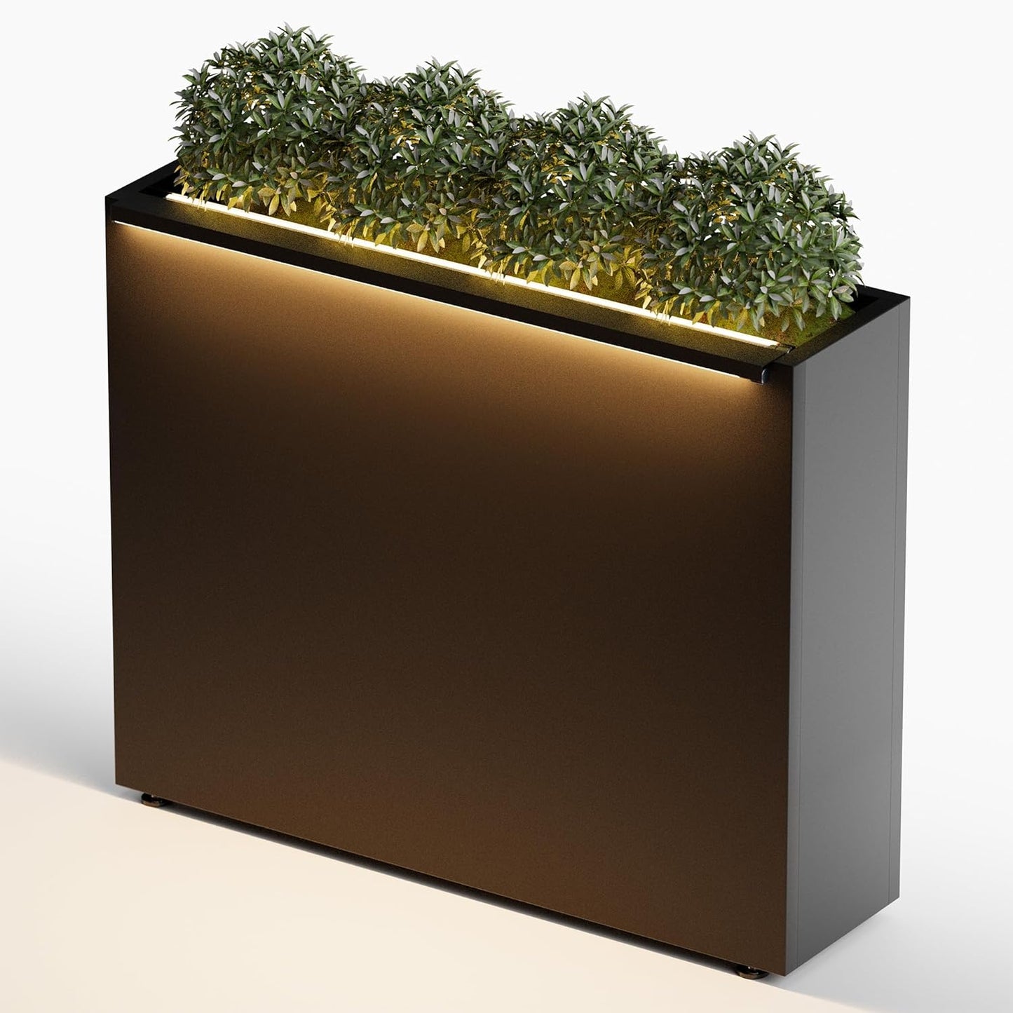 GSK Tall Light Vibe Decor 30" H×10" W×37.9" L Metal Span Planter Box LED Lighting Strips×2 Indoor Divider Rectangle Insert Tray 3 Drainage Holes Garden Plants Flower Outdoor Separation Your Space