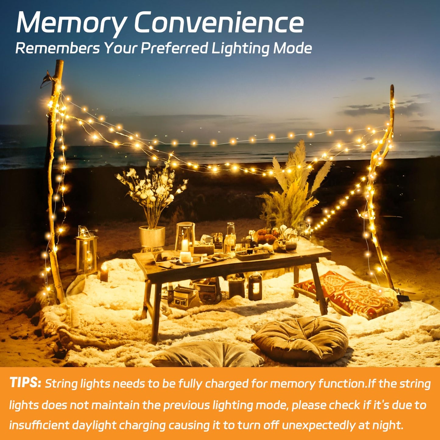 cshare Solar Fairy Lights 120LED Outdoor String Lights 39.4ft Waterproof Warm White 8 Modes for Patio Garden Decorations