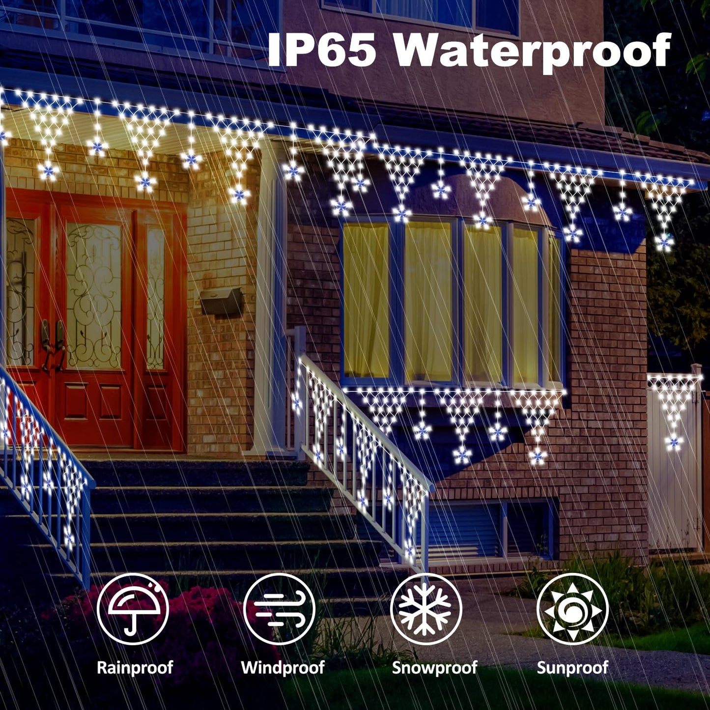 Funiao Christmas Lights Outdoor, 218 Leds Icicle Lights, 13.8Ft, Remote Controlled, White, Model Yls1000Wd01, 8 Modes For Eaves, Garden