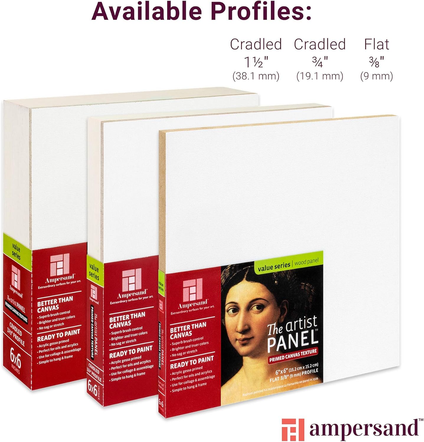 Ampersand Art Supply Wood Gesso Art Painting Panel: Canvas Texture, 3/8 Inch Depth, 10" x 10"