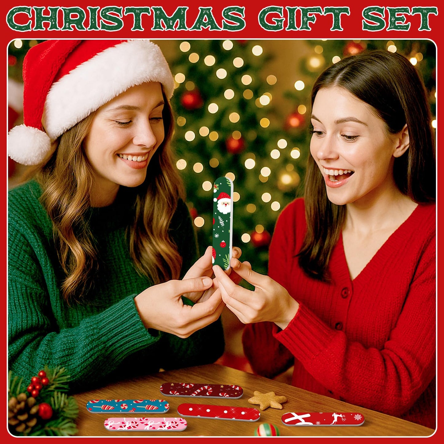 Lanties 50 Pcs Christmas Mini Nail File Gifts Bulk for Women Candy Cane Double Sided Emery Boards Small Xmas Party Favors Thank