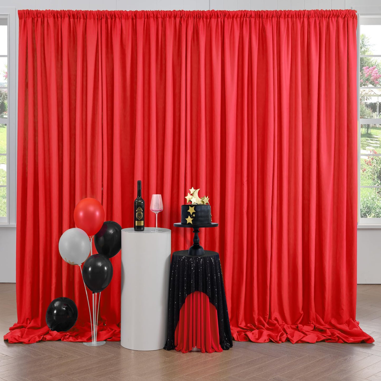 10Ft X 10Ft Thick Red Backdrop Curtains For Parties, 2 Panels 5Ft X 10Ft Non See Through Red Polyester Wedding Drapes Photo Back