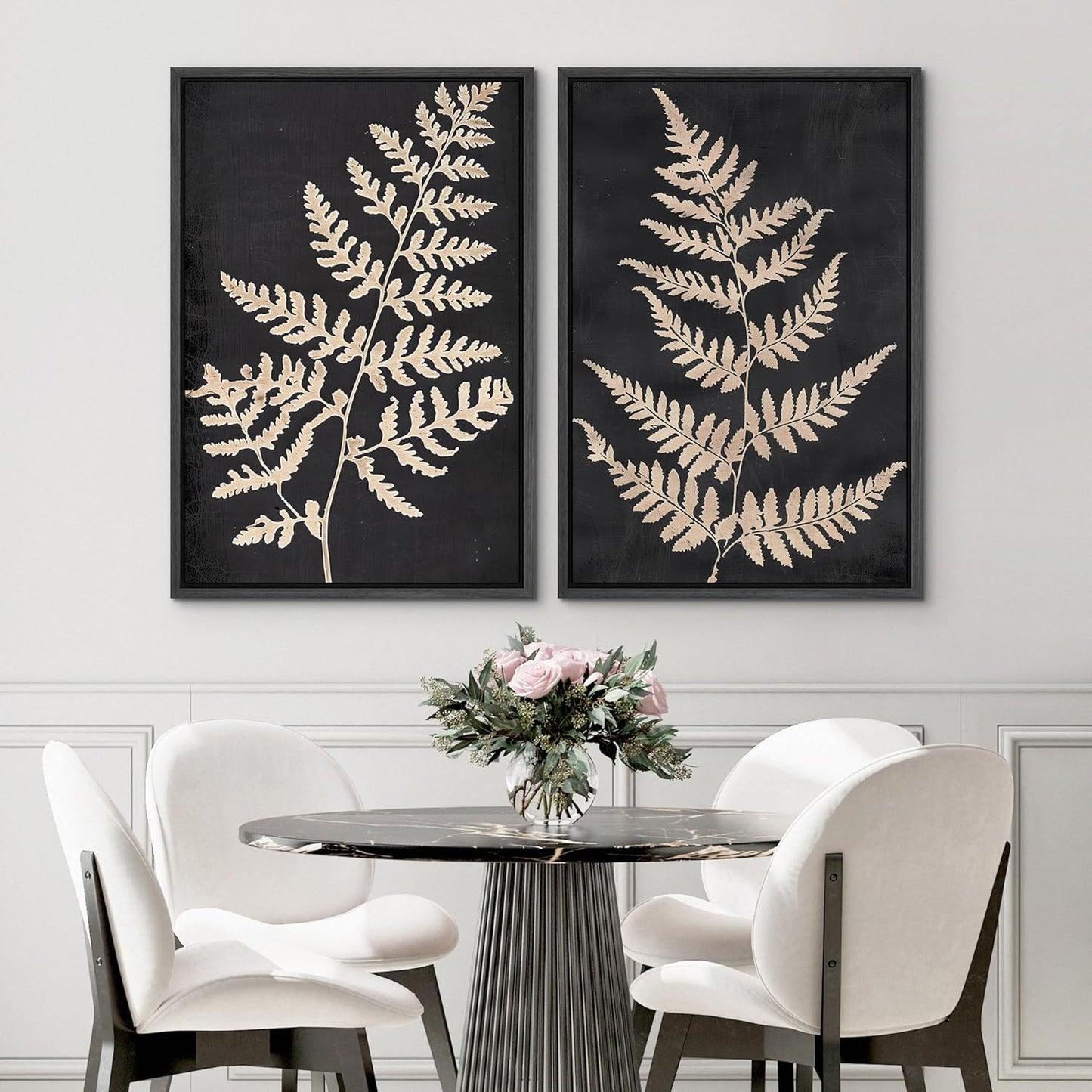 SIGNWIN Framed Canvas Print Wall Art Vintage Fern Leaf Silhouettes Natural Botanical Rustic Illustrations Modern Art Decorative Contemporary for Living Room, Bedroom, Office - 24"x36"x2 Black