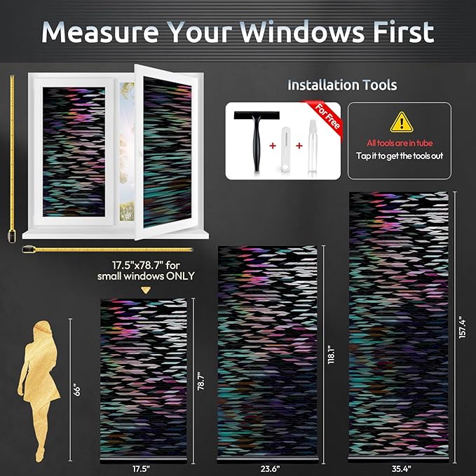 rabbitgoo Window Privacy Film, Total Blackout Window Film, Stained Glass Heat Control Glass Thermal Sticker, Room Darkening Door Cover, Anti-UV Privacy Cling with Installation Tools, 17.5" x 78.7"