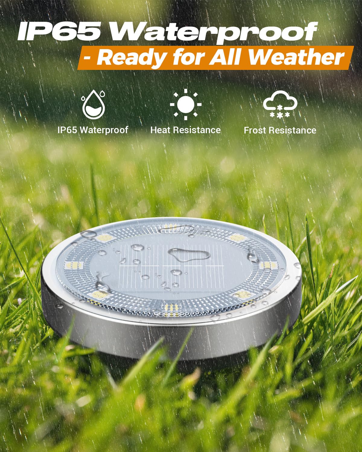 btfarm Solar Ground Lights, 8 LED IP65 Waterproof Disc Lights, 2 Pack, Cool White, Model DC-CD915