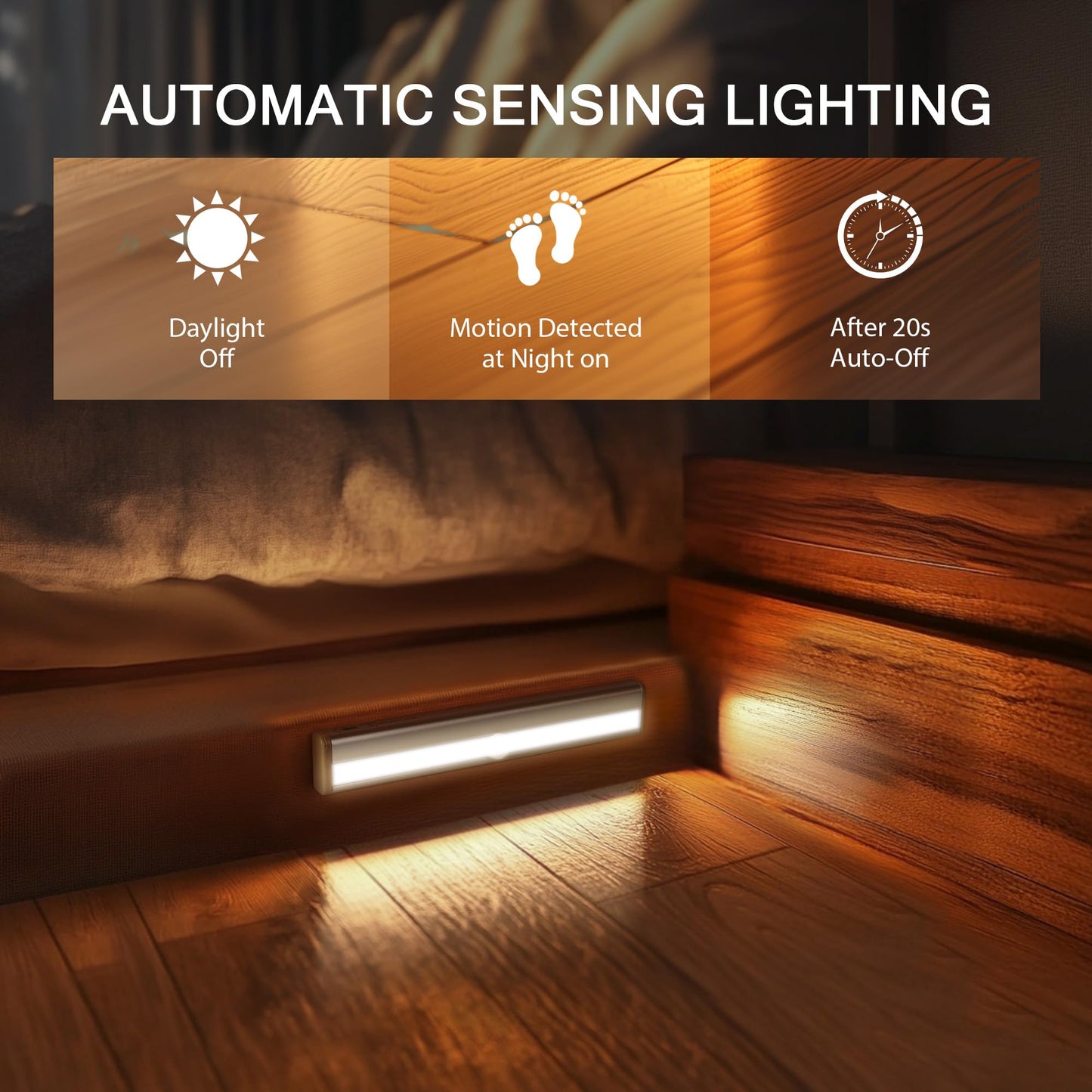 HOKOILN Motion Sensor Closet Lights, 10 LED Battery Operated Night Light Bar, 6 Pack, Aluminum, White, Model 5833