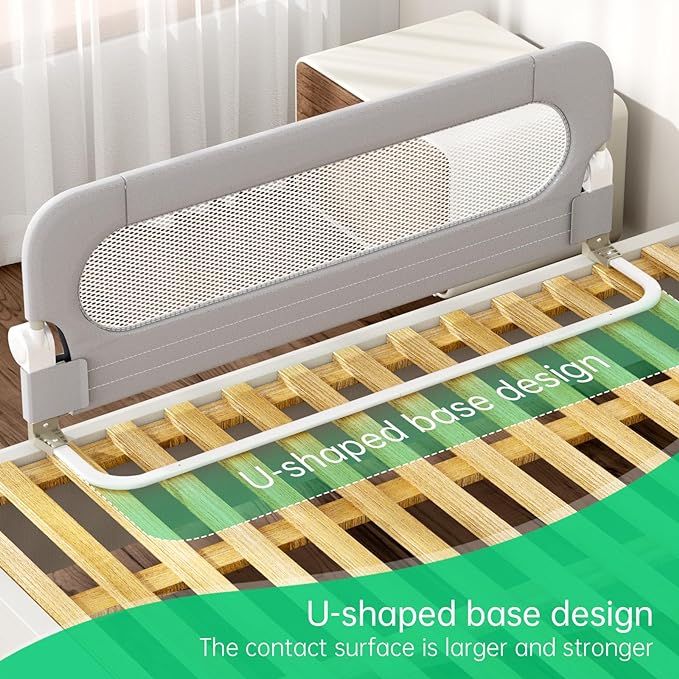 Folding Bed Rail for Toddlers,Baby Bed Rail Guard with Reinforced Anchor Safety System,Fit Bunk,Full Size,Queen,King,Twin(Grey,71"x23.6")