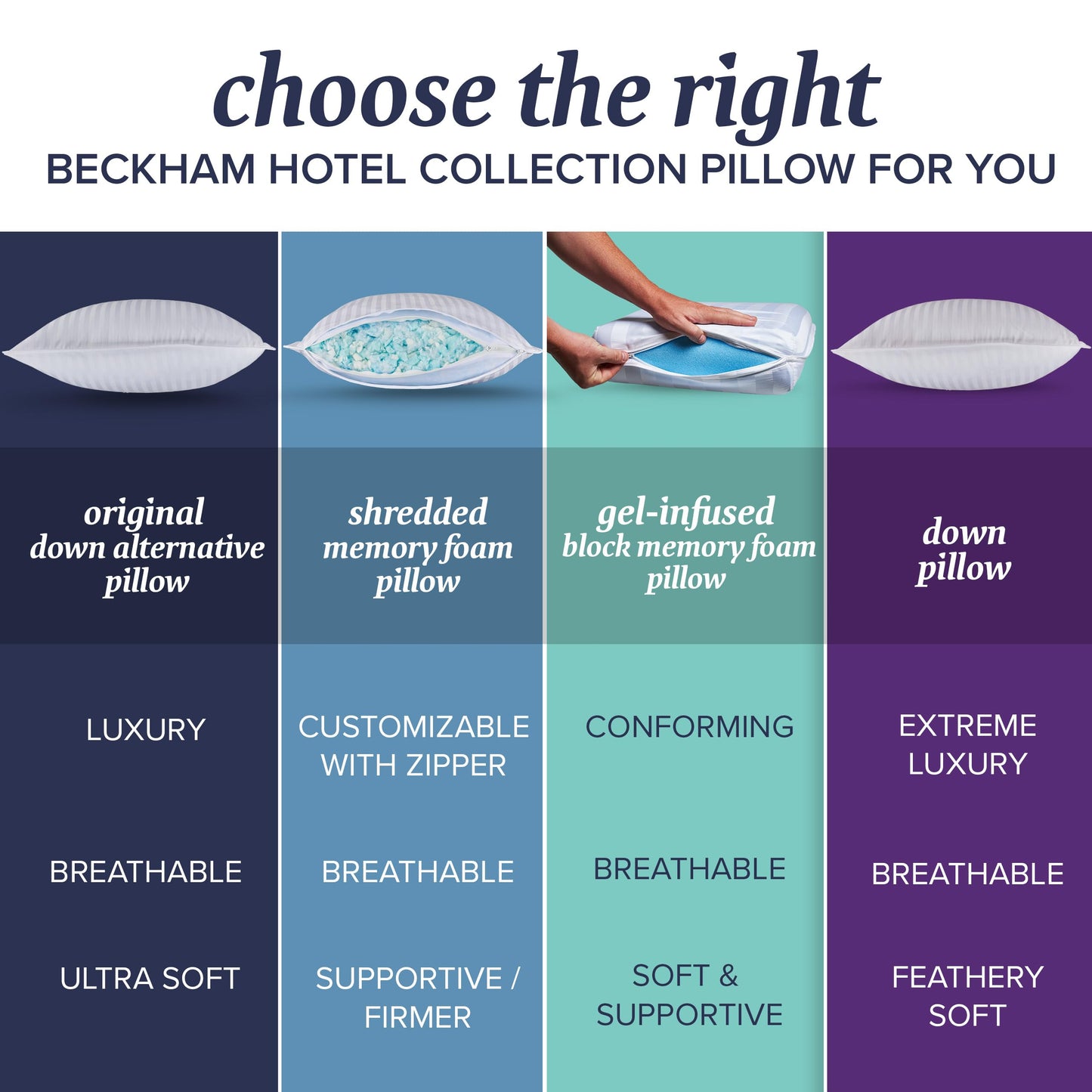 Beckham Hotel Collection Queen Size Memory Foam (Adjustable Fill) Bed Pillows Set of 2 - Cooling Shredded Foam Pillow for Back, Stomach or Side Sleepers