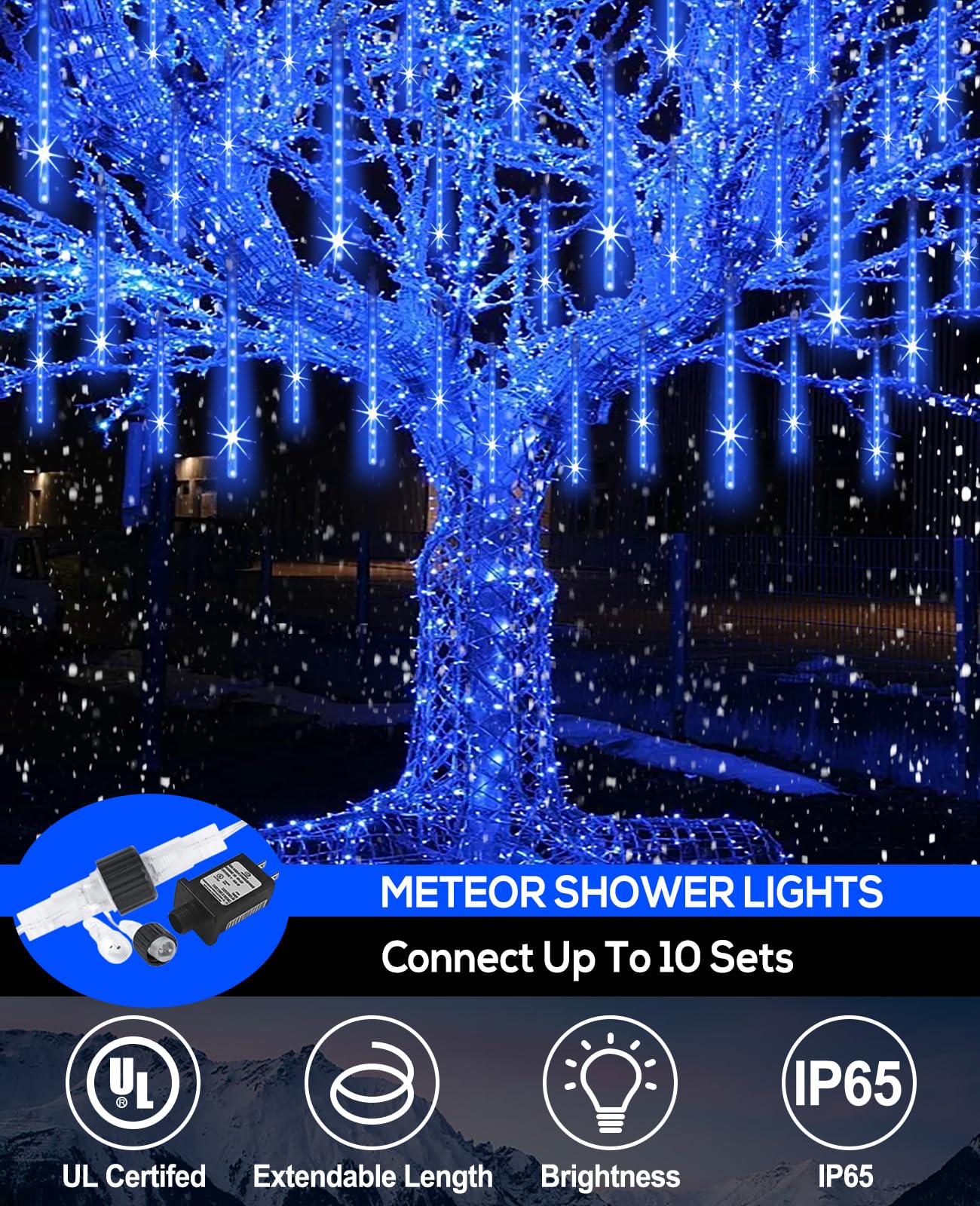 EAGWELL Christmas Rain Lights, UL Certified Falling Icicle String Lights, 12 Inch, Shine Blue, 10 Tubes for Outdoor Holiday Decor