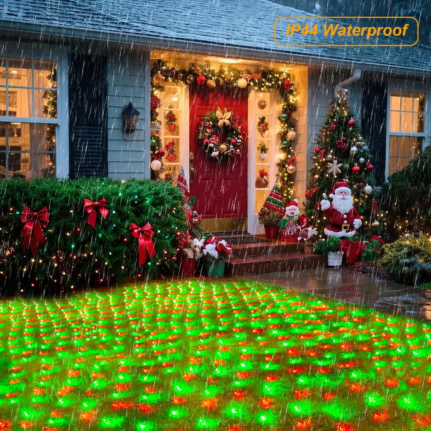 Pooqla Christmas Net Lights, 300 LED Outdoor Mesh Lights, 14.8x4.9 ft, Green Wire, Waterproof, Red and Green