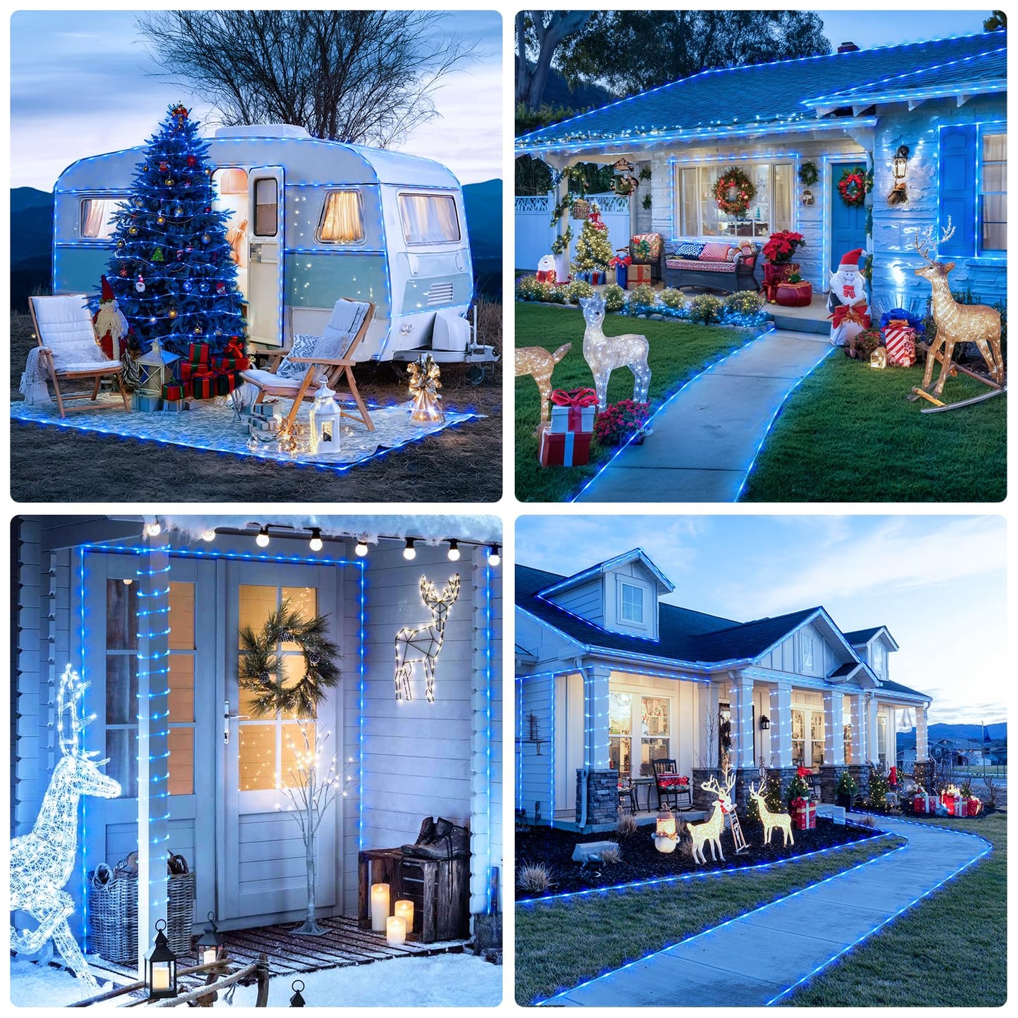 JMEXSUSS 100 LED Solar Rope Lights, Waterproof PVC Tube, 33ft, 8 Modes, Blue for Outdoor Xmas Decorations