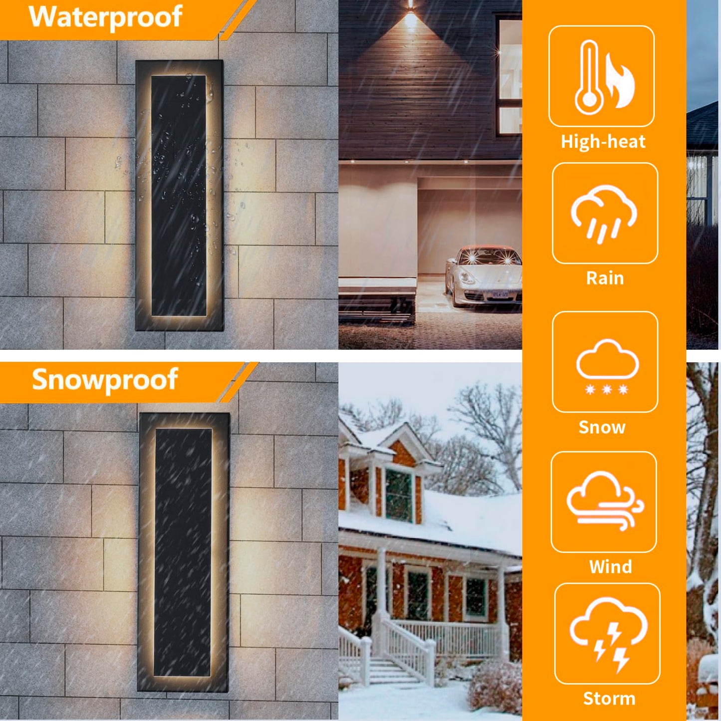 Zsmaiku 4 Packs Modern Exterior Lighting Fixtures  Black Led Outdoor Porch Wall Light  16 In Long Outside Lights For House  Front Door  Patio  Waterproof Outdoor Sconce Lights  3000K Warm White 12W