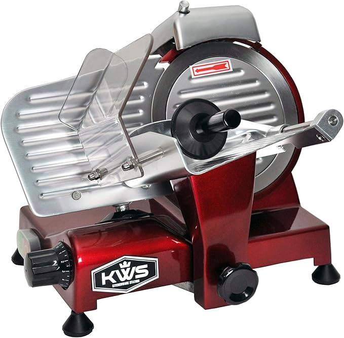 KWS MS-6RS Premium 200w Electric Meat Slicer 7.67-Inch in Red Stainless Steel Blade, Frozen Meat Deli Cheese Food Slicer Low Noises Commercial and Home Use