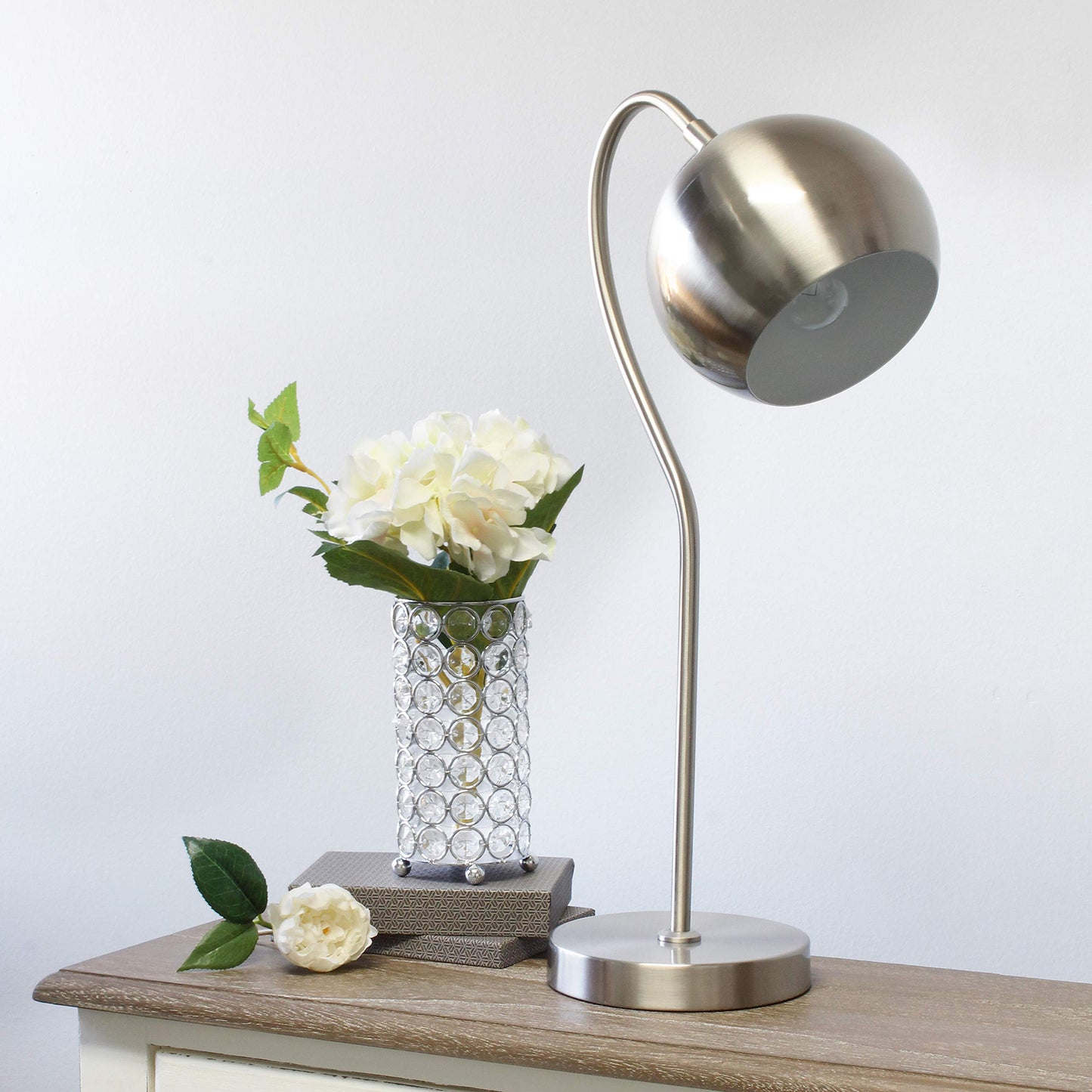 Elegant Designs LT1061-BSN Modern Metal Half Moon Table Lamp 20in Brushed Nickel for Home Décor, Bedroom, Office, Living Room