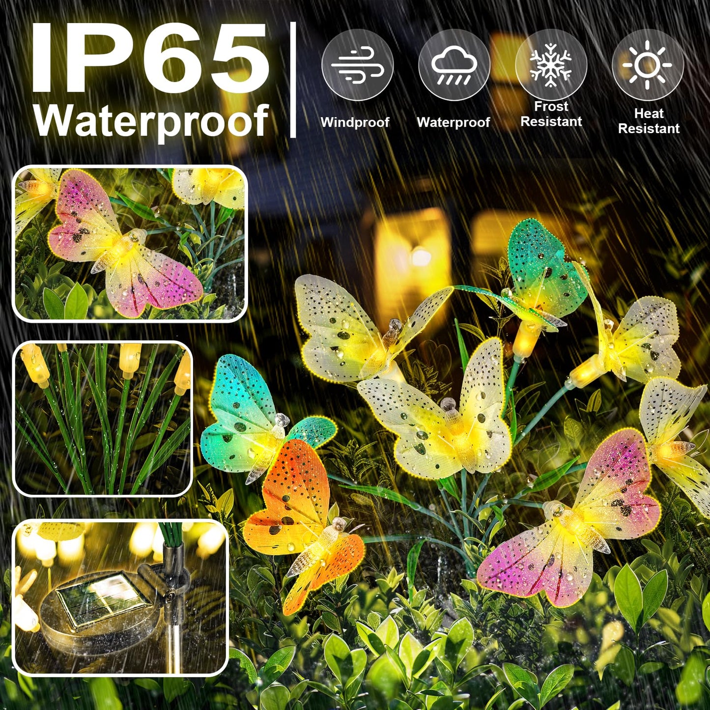 Anordsem Solar Garden Lights Outdoor: 8 Removable Fiber Optic Fabric Butterflies 4 Pack - Waterproof Fun Animal Decoration For Yard Patio - Gardening Gifts For Garden Lovers