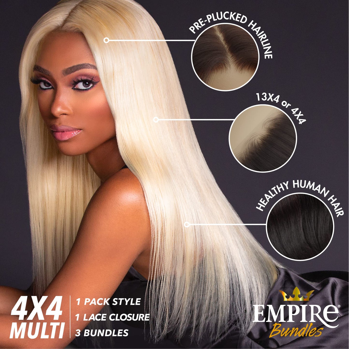 Sensationnel Empire bundles multi - straight with 4x4 closure 10a tangle shed free human hair for weaving and sew in styles (16