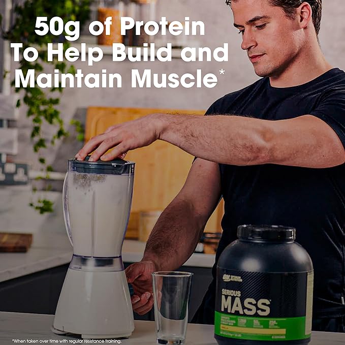 Optimum Nutrition Serious Mass, Weight Gainer Protein Powder, Mass Gainer, Vitamin C and Zinc for Immune Support, Creatine, Vanilla, 6 Pound (Packaging May Vary)