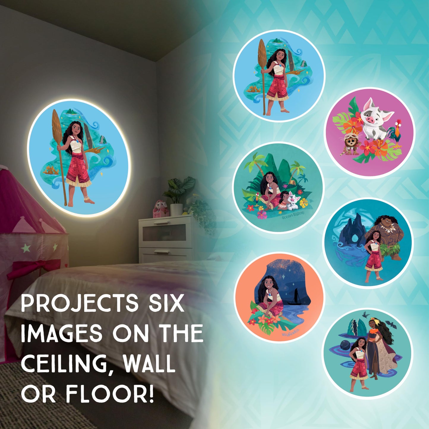Projectables Moana LED Night Light Projector, Pink Mona, 1 Pack, Model 84272, Plug-in Dusk-to-Dawn for Kids Nursery and Playroom