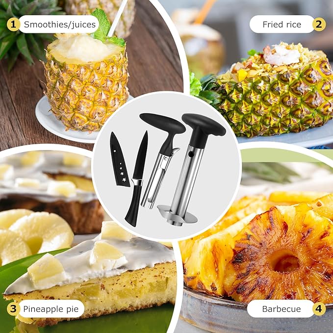 Pineapple Corer and Slicer, Stainless Steel Apple Pineapple cutter and corer Set, with Pineapple Slicer, Apple Corer and Fruit Cutter, Pineapple Apple corer tool kitchen