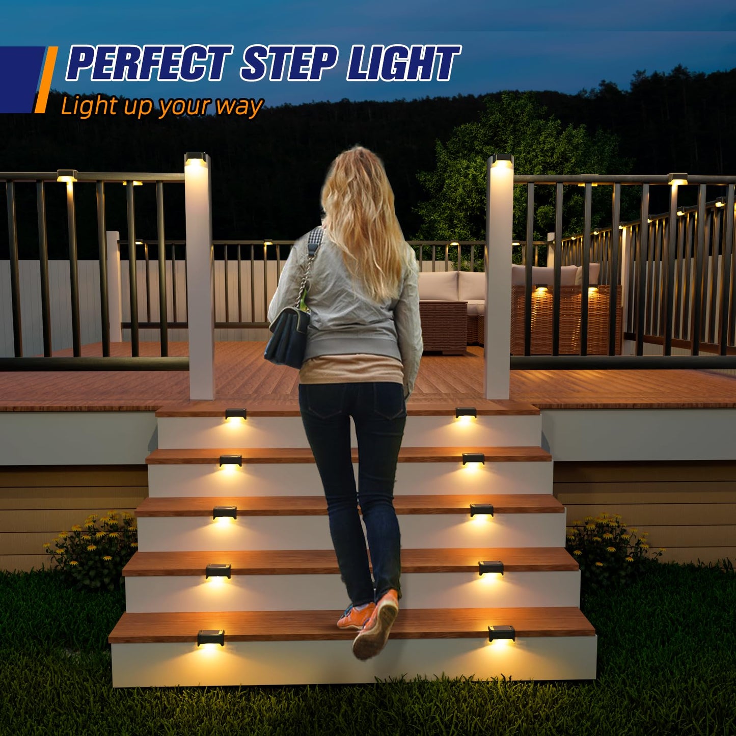 APONUO Solar Deck Lights, 20 Pack, Waterproof Outdoor Lighting for Steps, Fences, Patios, Gardens, Warm White, Black, Model 18344BDR-B-20PK