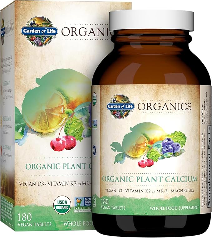 Garden of Life Organics Plant Calcium Supplement Made from Whole Foods with Magnesium, Vitamin D as D3, and Vitamin K as MK7, Gluten-Free - 60 Day Count