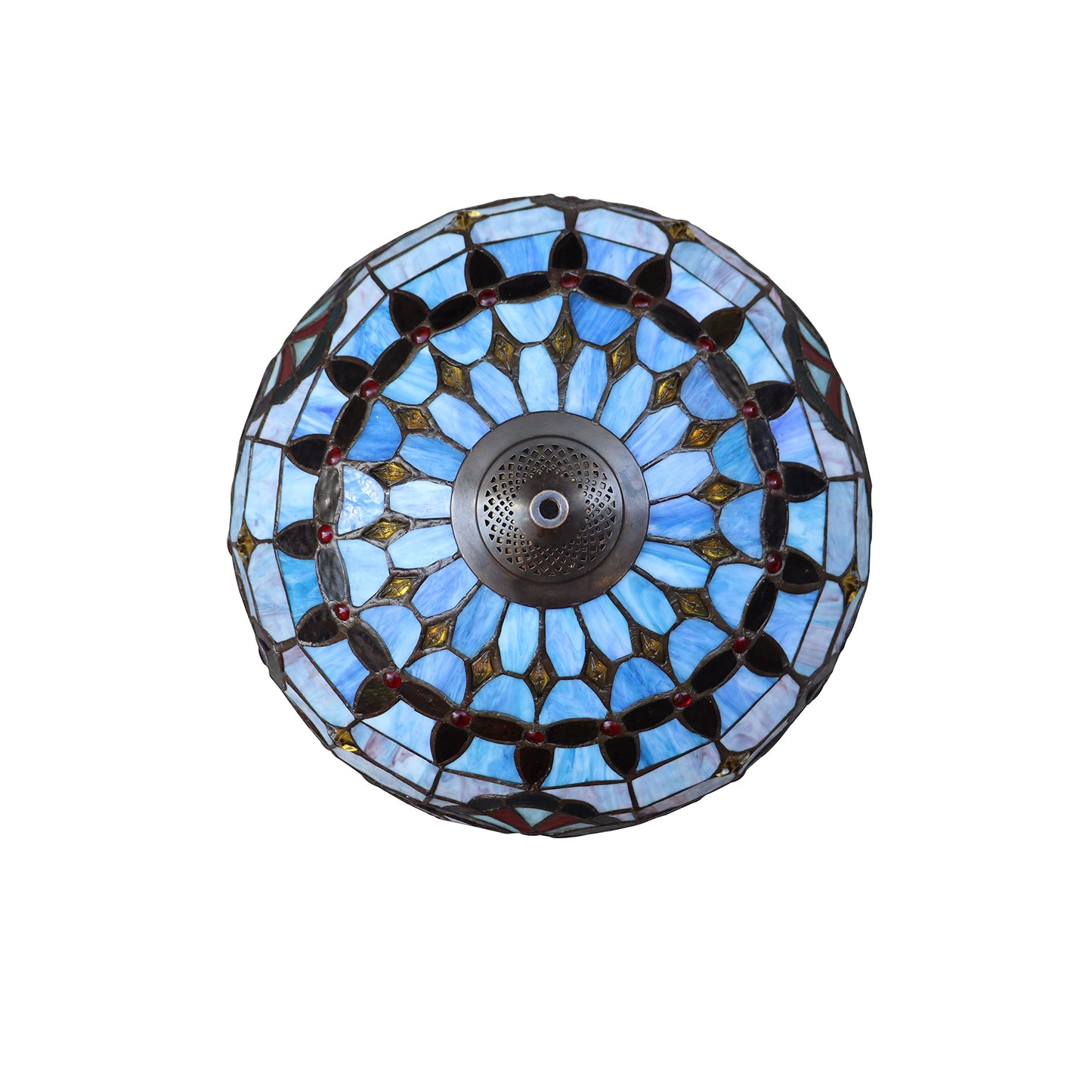 Chloe Lighting Victorian-Style Table Lamp, Dark Bronze, 3 Light, 18in Wide, Model CH3T381VB18-DT3, Multicolor Glass