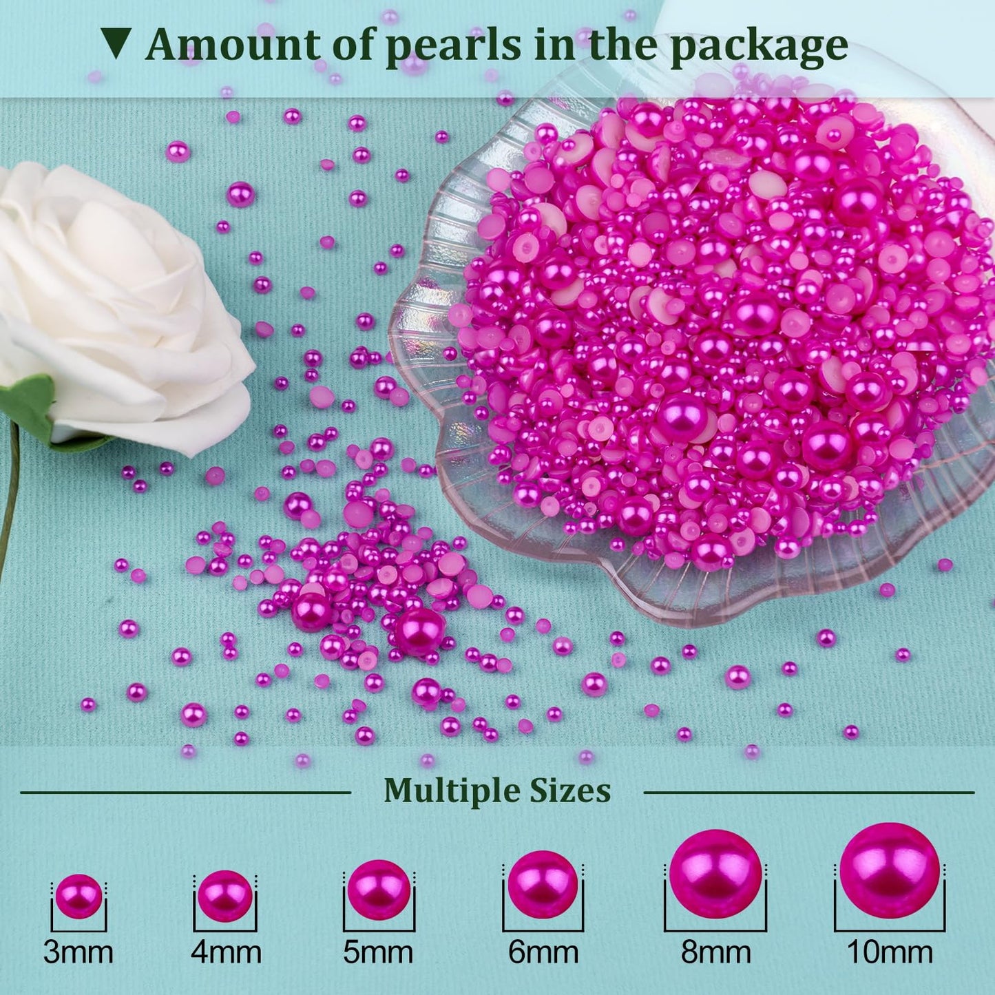 3 Boxes Flat Back Pearls Kit 11 Flatback Rose Red Half Round Pearls 3-10mm with Pickup Pencil and Tweezer for Home DIY and Profe