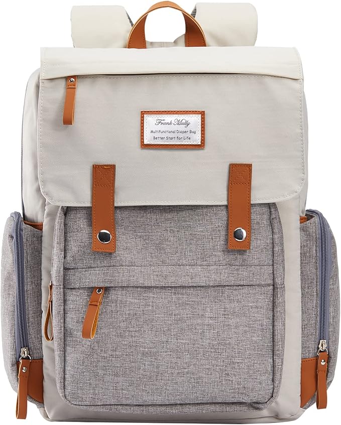 Frank Mully Diaper Bag Backpack Large Multifunction Travel Baby Bag for Mom Dad Cream White