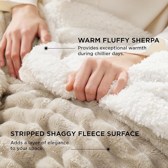 Bedsure Sherpa Blanket Queen Size for Bed - Super Soft, Cozy Fleece Thick Warm Blanket for Winter, GentleSoft Home Room Decor, Beige, 90x90 Inches