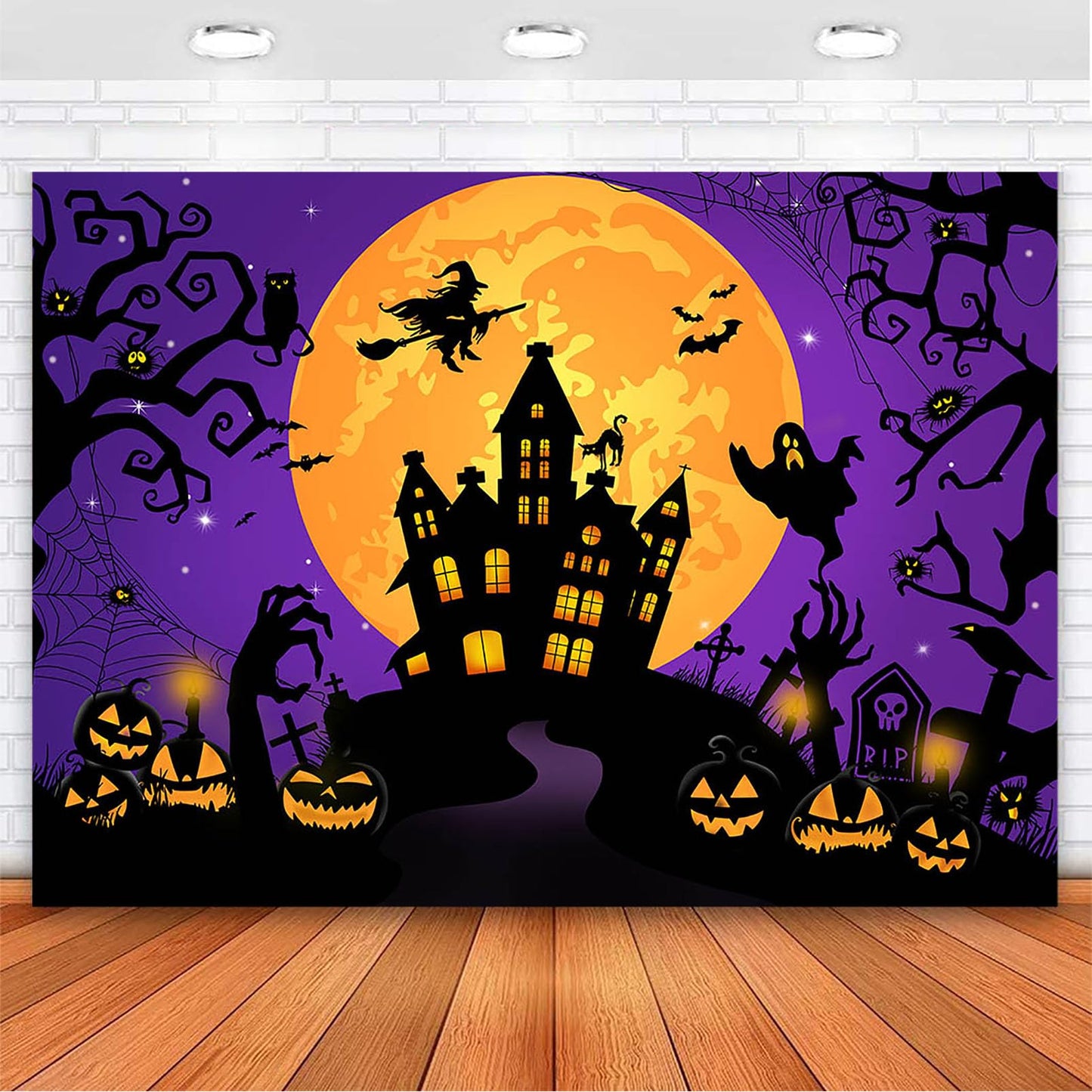 Avezano Halloween Backdrop Horror Moon Night Halloween Backdrops For Parties Haunted Castle Scary Pumpkin Witch Full Moon Photog
