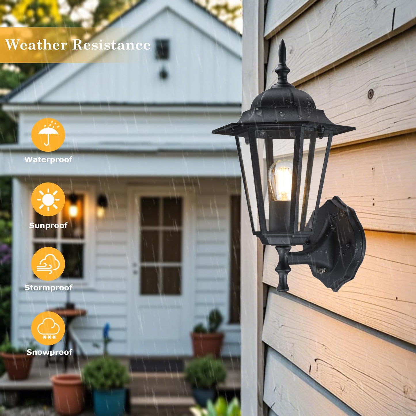 GRUENLICH Outdoor Wall Sconce, Dusk to Dawn Lighting, Black Aluminum, 14 Inch, Model GR-WL003D2D-BK-1PK, Clear Glass