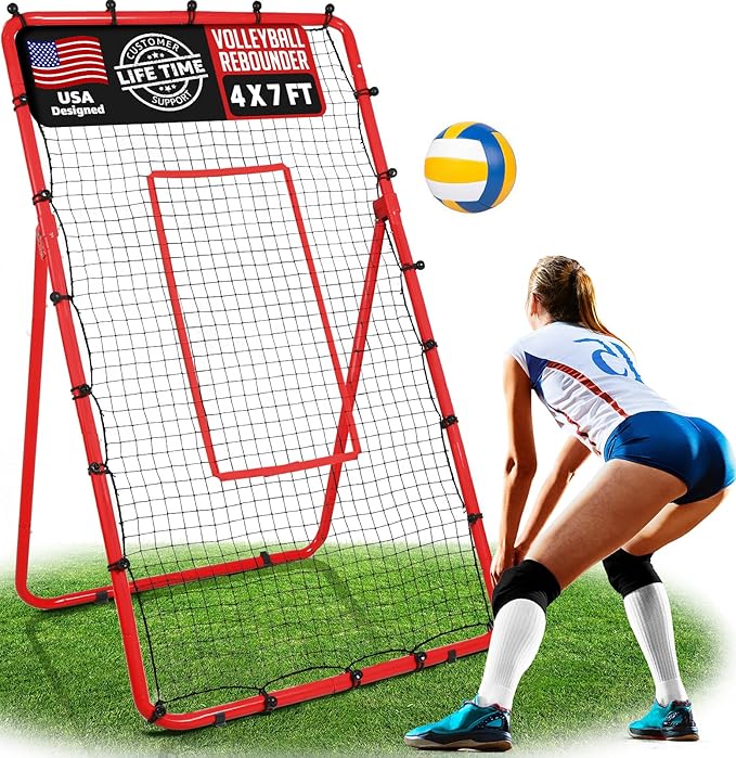 ZEALFEEL Volleyball Rebounder, 6-Angle Adjustable 4x7 FT Volleyball Rebound Net for Backyard with Steel Frame & High-Tensi...