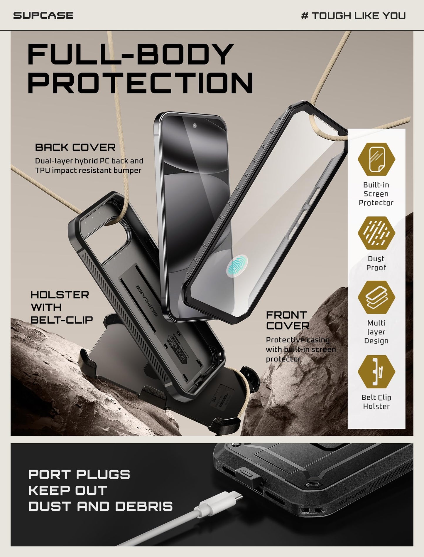 Supcase For Google Pixel 10 Pro Xl Case With Screen Protector (Unicorn Beetle Pro), [Built-In Stand & Belt-Clip] [Military-Grade