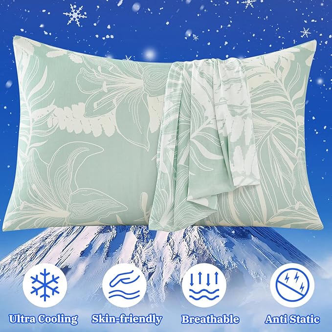 Cooling Pillow Cases for Hot Sleepers - Double Side Arc-Chill Q-Max>0.5 Cooling Fiber Cool Pillow Cases 2 Pack - Breathable Soft Cold Pillow Cases with Hidden Zipper (20" x 36")