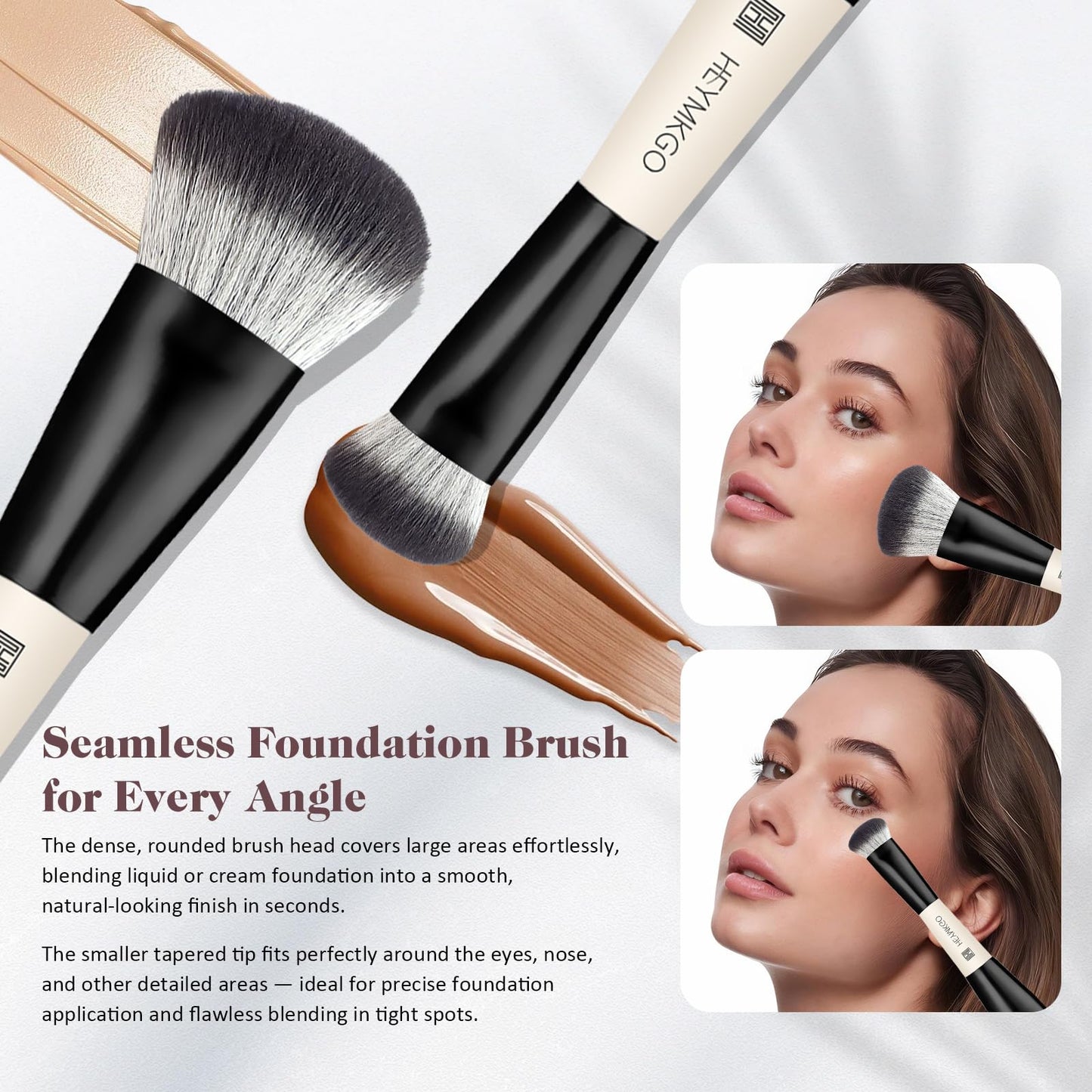 HEYMKGO Makeup Brushes Set, 4Pcs Professional Dual-ended Foundation Contour Power Face Eyeshadow Brush set for Liquid,Cream, Pow